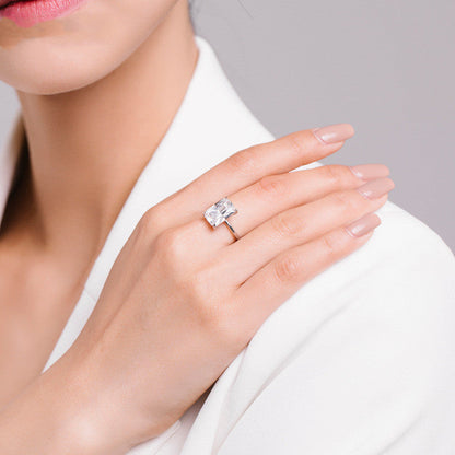 s925 Sterling Silver Light Luxury Exaggerated European And American Rectangular Simulation Diamond Ring