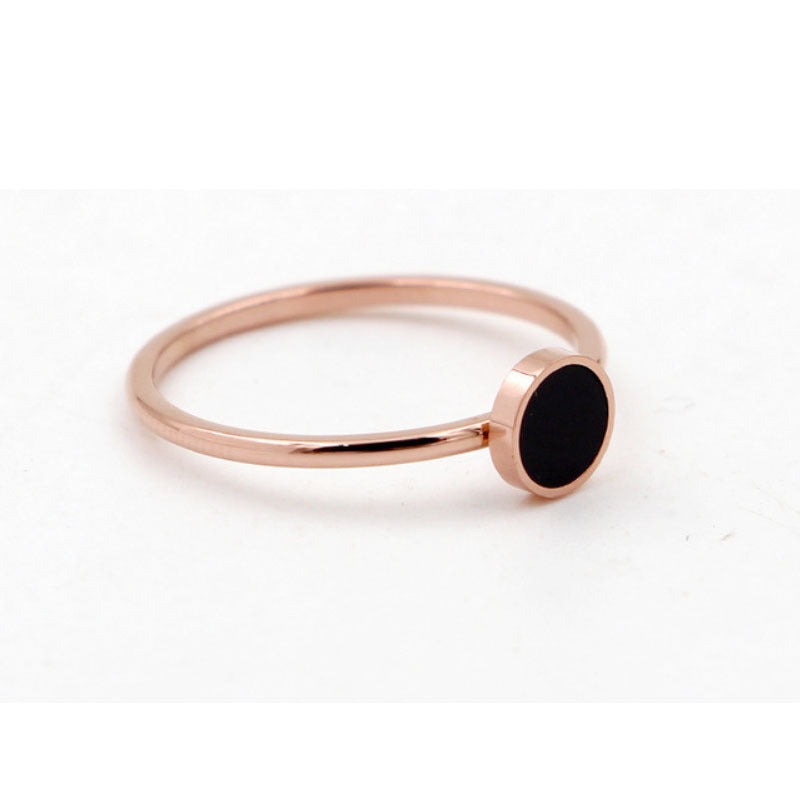 Black Round Index Finger Ring Female Trendy Titanium Steel Color Gold Plated Rose Gold Bracelet
