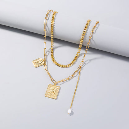 Rice Bead Necklace Square Multilayer Necklace