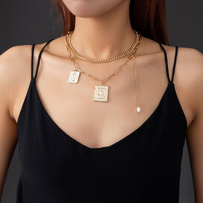 Rice Bead Necklace Square Multilayer Necklace